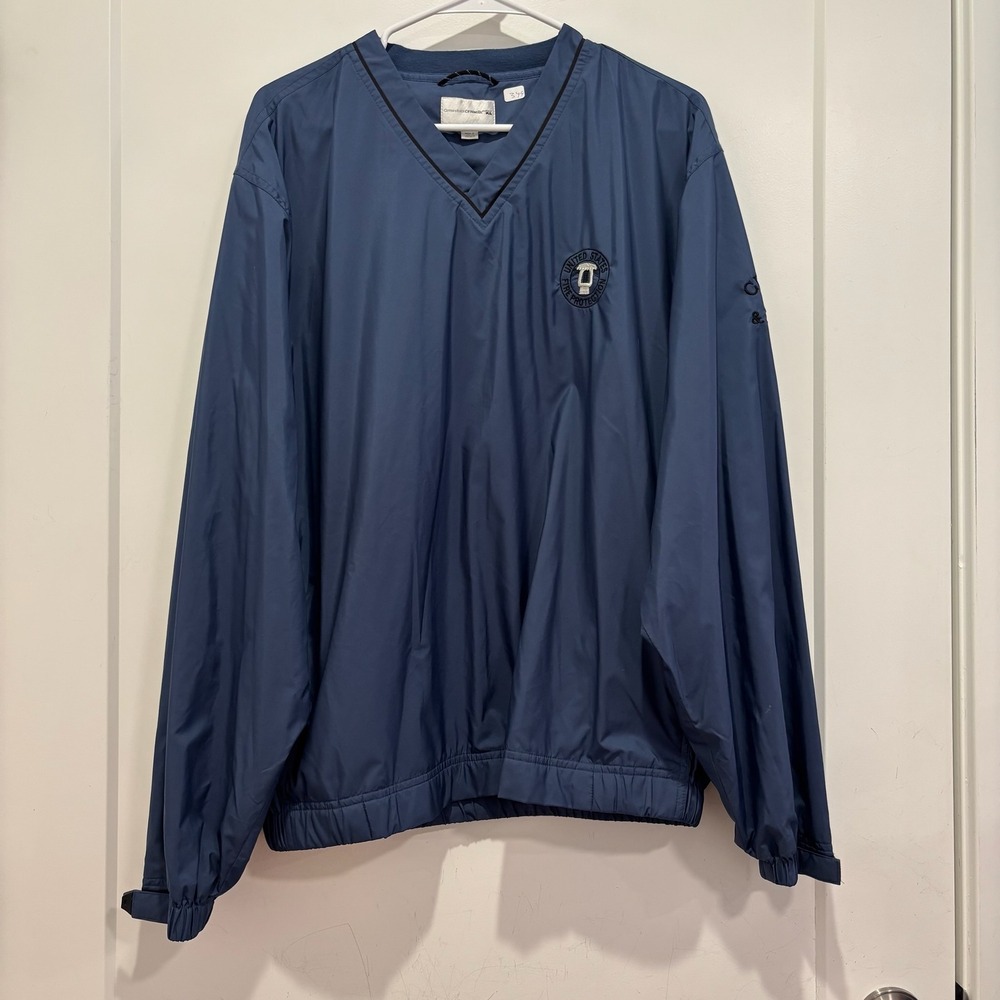 Cutter‎ & Buck CB WindTec Mens Large Blue V-Neck Windbreaker US Fire Protection